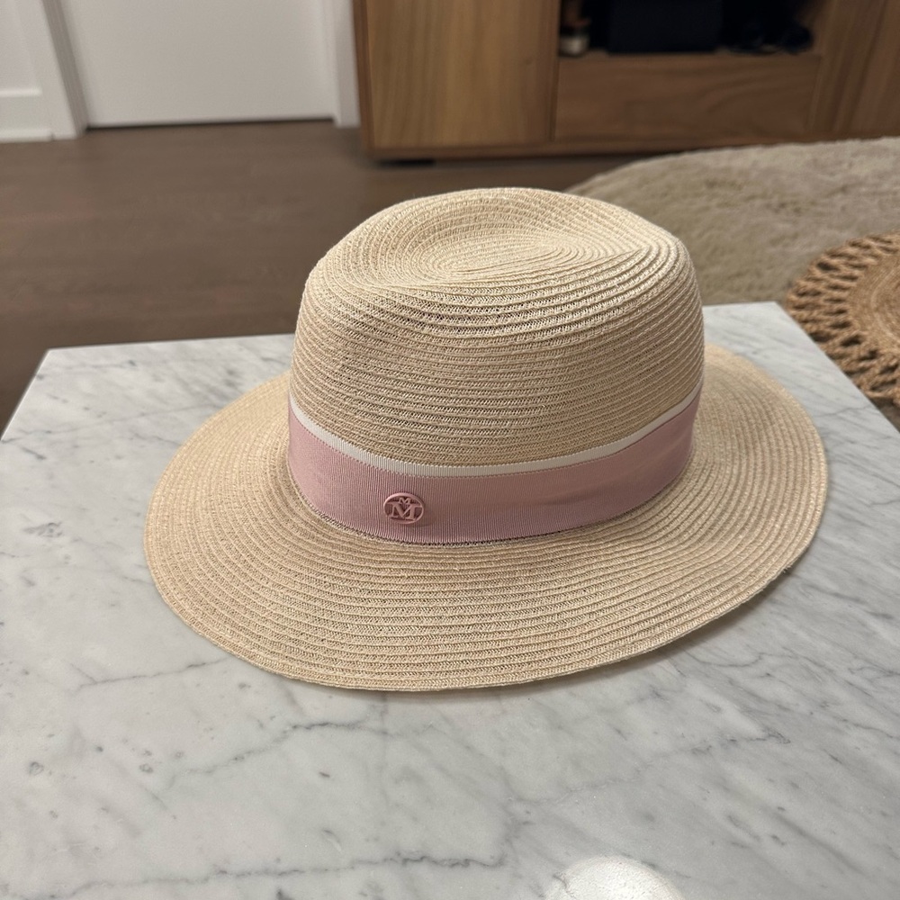 Maison Michel Natural Straw Hat with Pink Trim